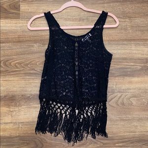 MONTEAU BLACK CROCHET TANK TOP OPEN BACK XS